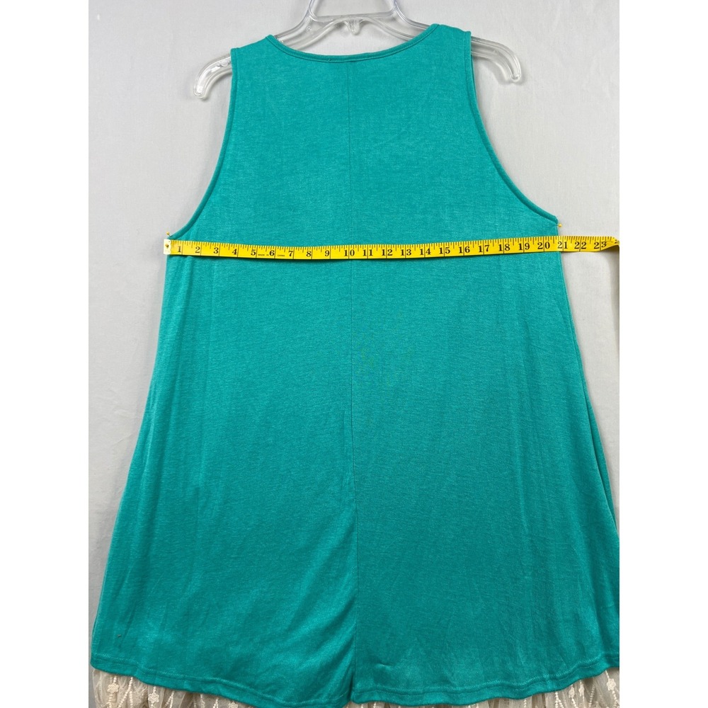 Umgee Tank Dress Women XL Teal Lace Trim Crochet Cottagecore Stretch Sleeveless - Picture 6 of 9